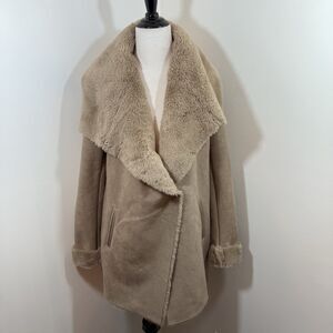 Kut from the Kloth Faux Fur Coat S Suede Sherpa Jacket Button Up Mid Length